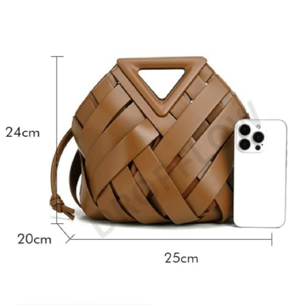 Woven Vegan Leather Clutch Crossbody Shoulder Bag Minimal Chic Elegant - Picture 5 of 8